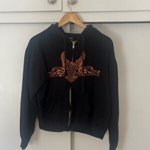 Harley-Davidson Black Zip-Up with Orange Eagle Design